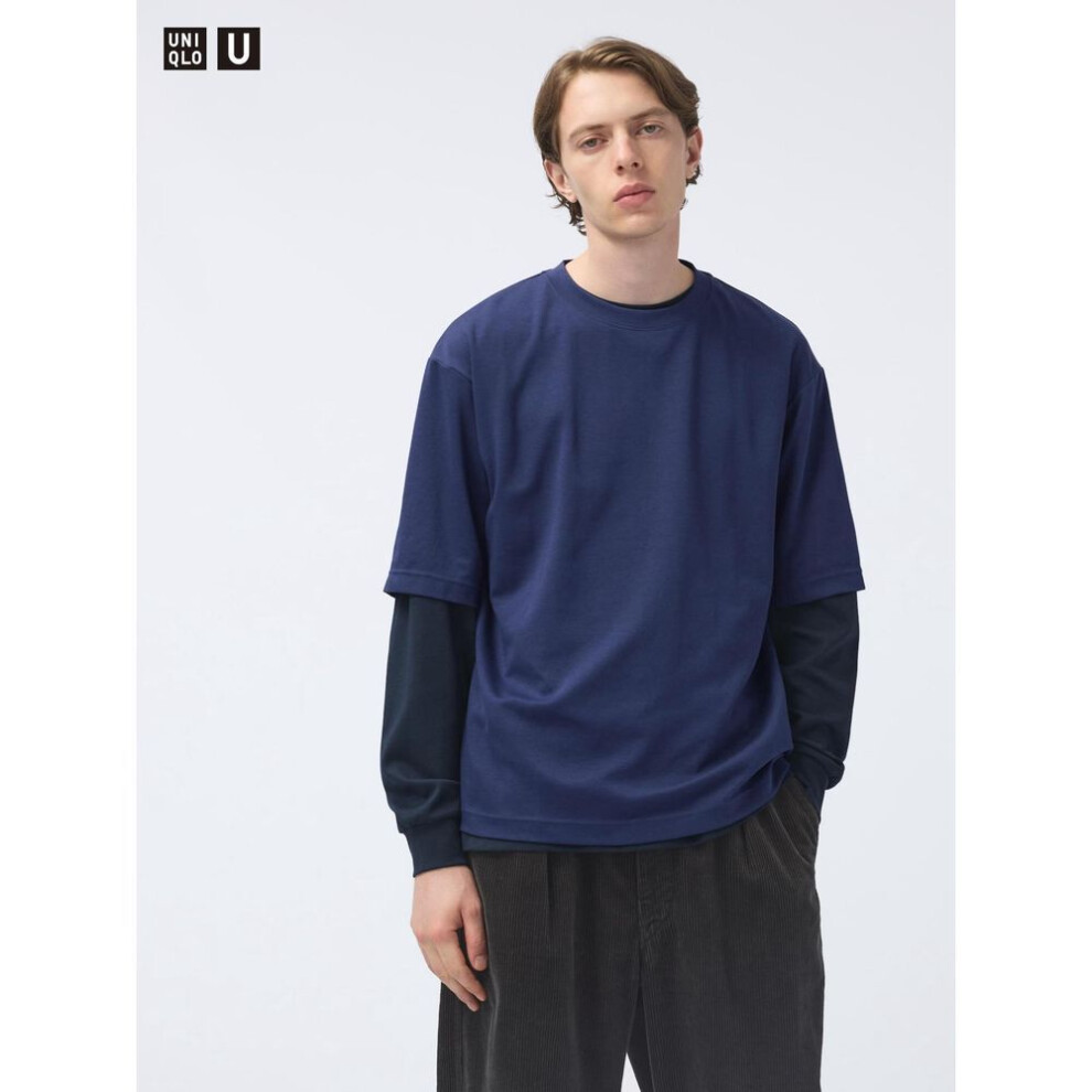 (69 NAVY/XXL) Uniqlo Japan Air Rhythm Cotton Oversized T Shirt 5 Minute Sleeve