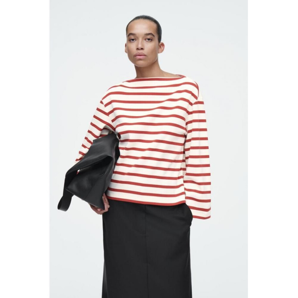 (redstripe/L) Cos Japan Striped Boat Neck Top