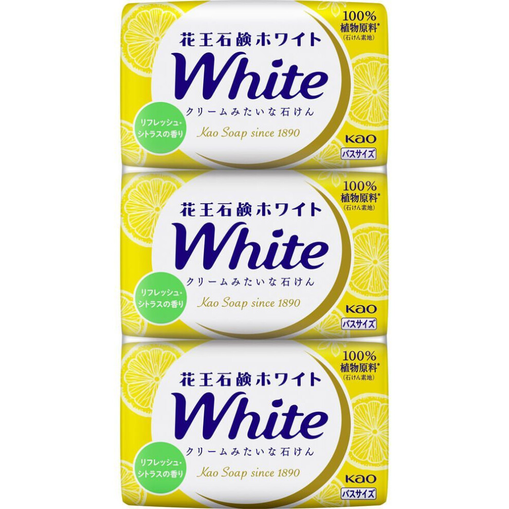 Kao White Soap White Refreshing Citrus Scent Bath Size 3-pack 390g General Purpose Soap Please Lather Well Before Use. General Purpose Soap