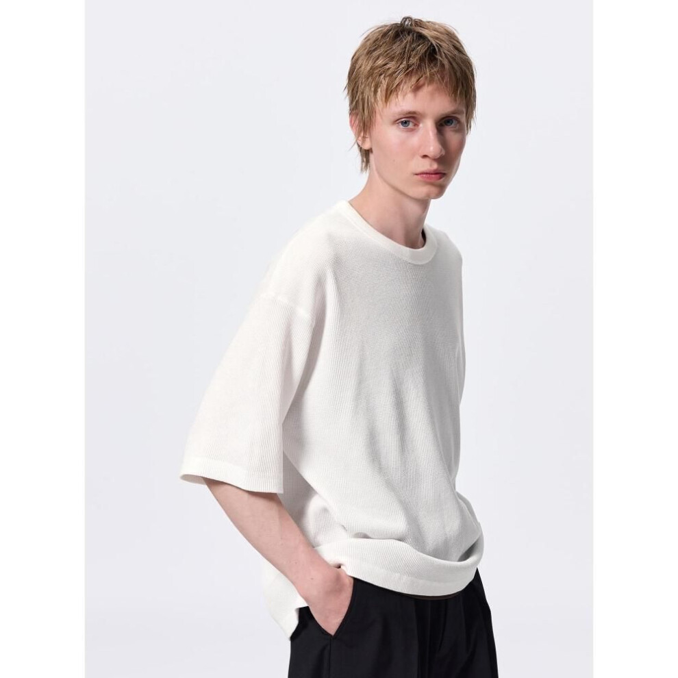 (01 OFF WHITE/XL) Gu By Uniqlo Washed Waffle Boxy Tee  5 Minute Sleeve
