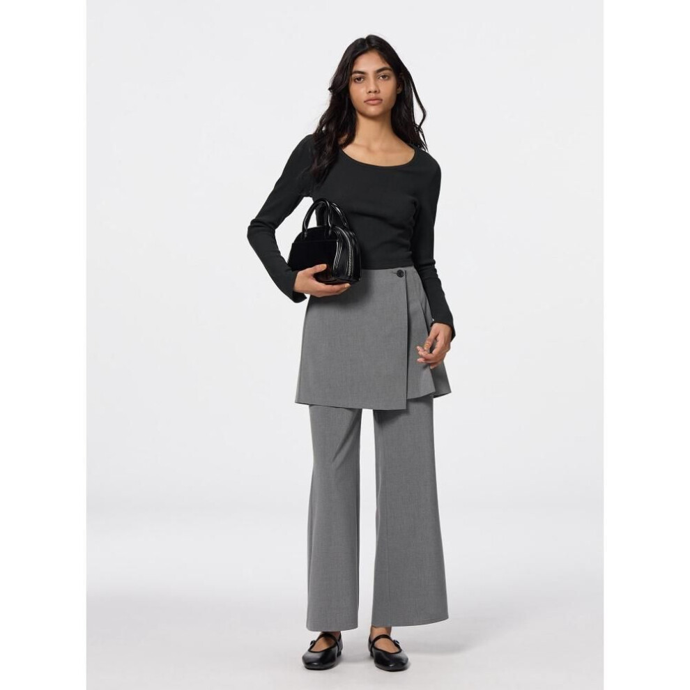 (06 GRAY/M) Gu By Uniqlo 2 Piece Skirt Pants Set Q