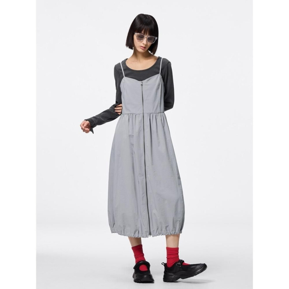 (03 GRAY/S) Gu By Uniqlo Front Zip Bubble Hem Dress