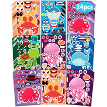 24 Pcs Make Your Own Sea Animal Sticker Sheets for Kids with Animal Party Favors Face Stickers for Kids Crafts Activities Gift Bags Birthday