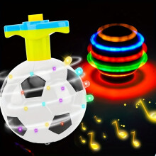 (White Football Gyro) Fun, Durable Football Style LED Shining Music Gyro Flashing Spinning Top Light Up Music Spinning Toy for Youngsters