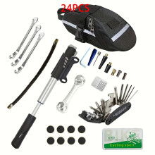 (Silvery Pump Set) [Mountain Road Bike Adventure] Mountain Bike, Bicycle, Road Bike, Tire Repair Kit, Tire Pry Lever, File, Tire Repair Pad, Tire Repair Kit