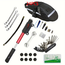 (Red pump set bag) [Mountain Road Bike Adventure] Mountain Bike, Bicycle, Road Bike, Tire Repair Kit, Tire Pry Lever, File, Tire Repair Pad, Tire Repair Kit