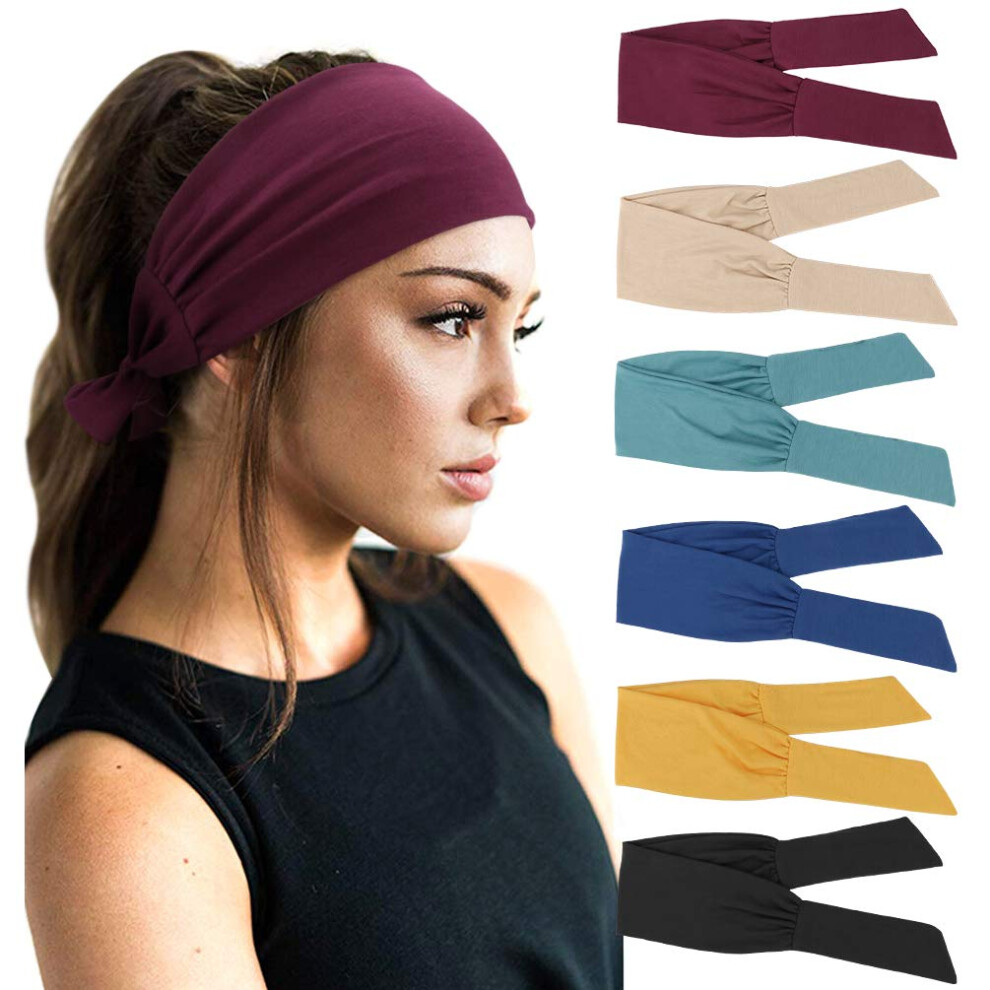 DRESHOW Lot de 6 bandeaux réglables pour femme en coton élastique antidérapant pour entraînement, sport, course à pied, yoga