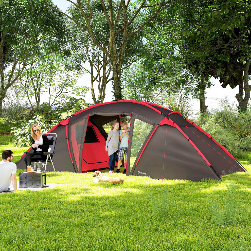Outsunny 4-6 Man Family Camping Tent w/ 2 Bedrooms, a Living Room, Grey