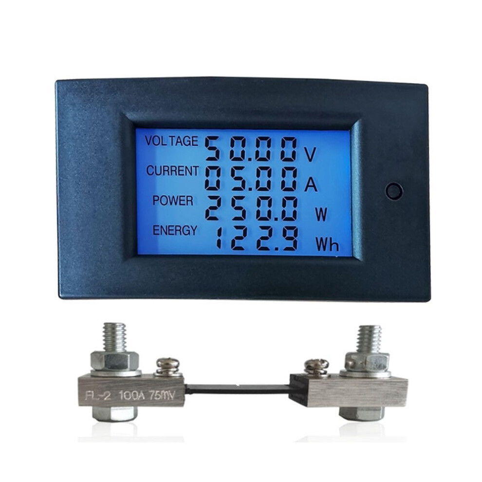 Voltmeter Ammeter 100V 100A Power Meter Electric Energy Meter Voltage Alarm with 75mV Shunt LCD Display Screen Circuit Monitor