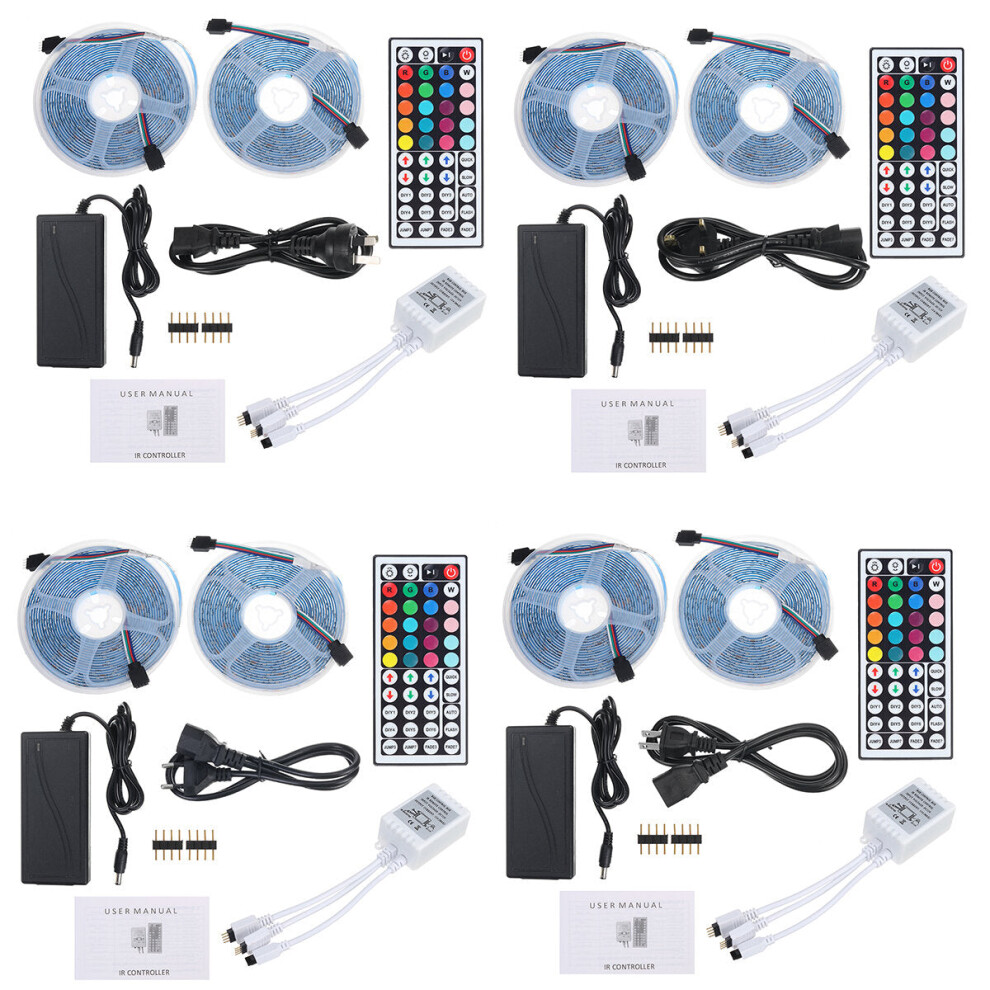(AU Plug) Waterproof 2*5M SMD2835 LED Strip Light Kit RGB Flexible Outdoor Tape Lamp with 5A Power Adapter + 44keys IR Remote Control