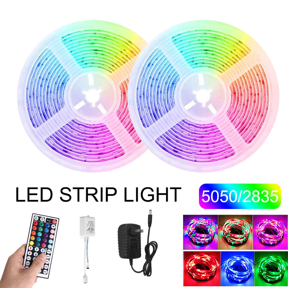 (SMD5050, UK Plug) 2PCS 5M RGB LED Strip Light SMD5050/2835 DC12V Non-waterproof Flexible Tape Lamp+Remote Control+Power Adapter-image-OPC-PGNMZRV-NEW