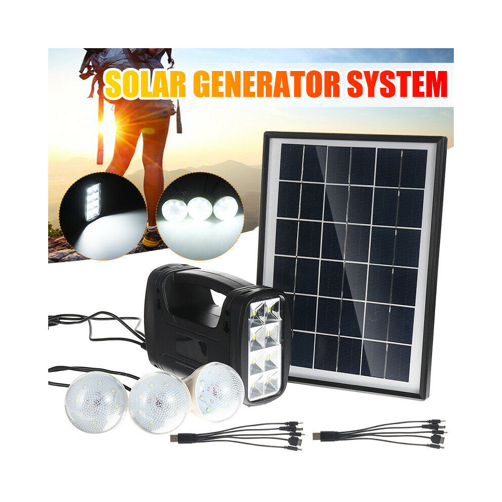 Solar Panel Generator System Portable Home Kit with 3PCS 3W LED Light Bulb USB Charger Camping Lamp