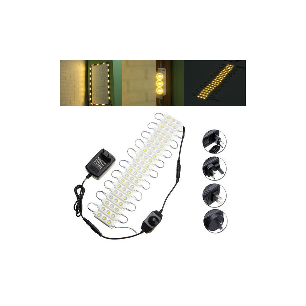 (AU Plug) 3M SMD5050 Waterproof Warm White LED Module Strip Light Kit Mirror Signage Lamp + Adapter DC12V