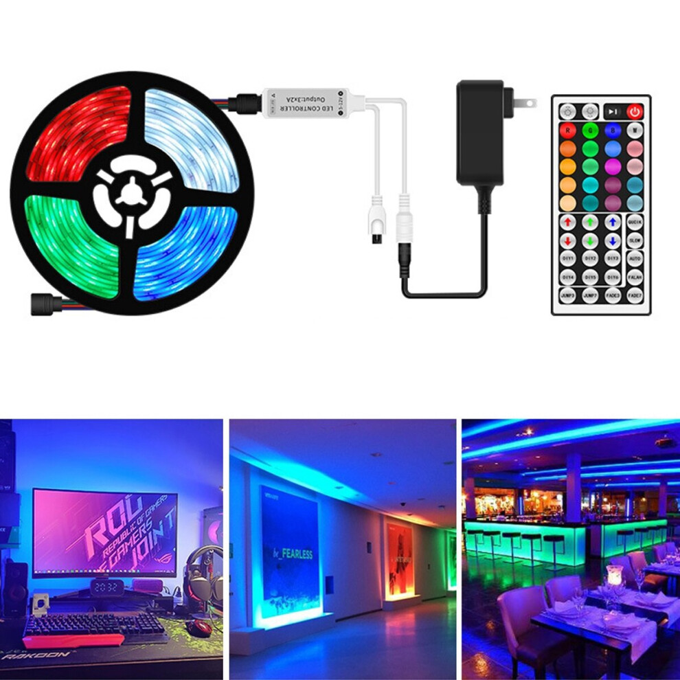 (EU Plug, 5M) 5050 RGB LED USB Remote Strip Light Color Changing Tape Cabinet Lamp Waterproof