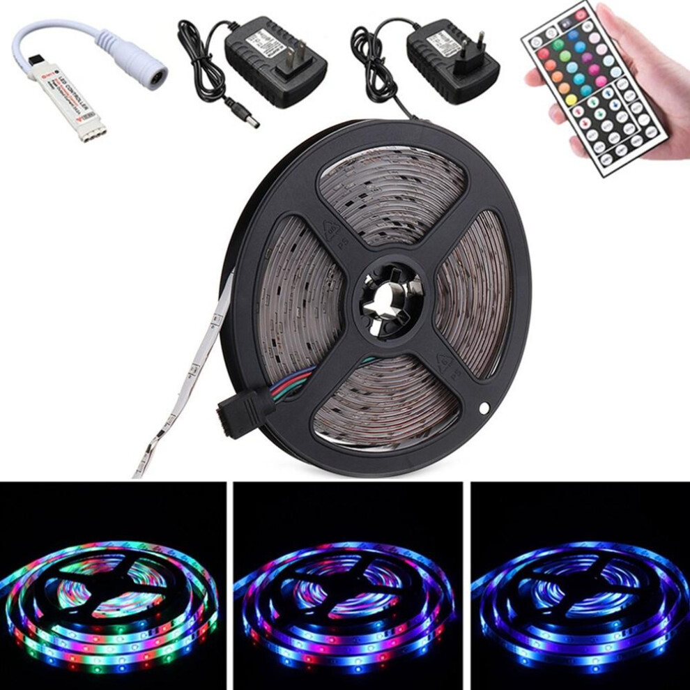 (US Plug) 5M 3528 Waterproof RGB Flexible LED Strip Light+IR Controller+44Keys Remote Control+EU US Plug-image-OPC-PGNN578-NEW