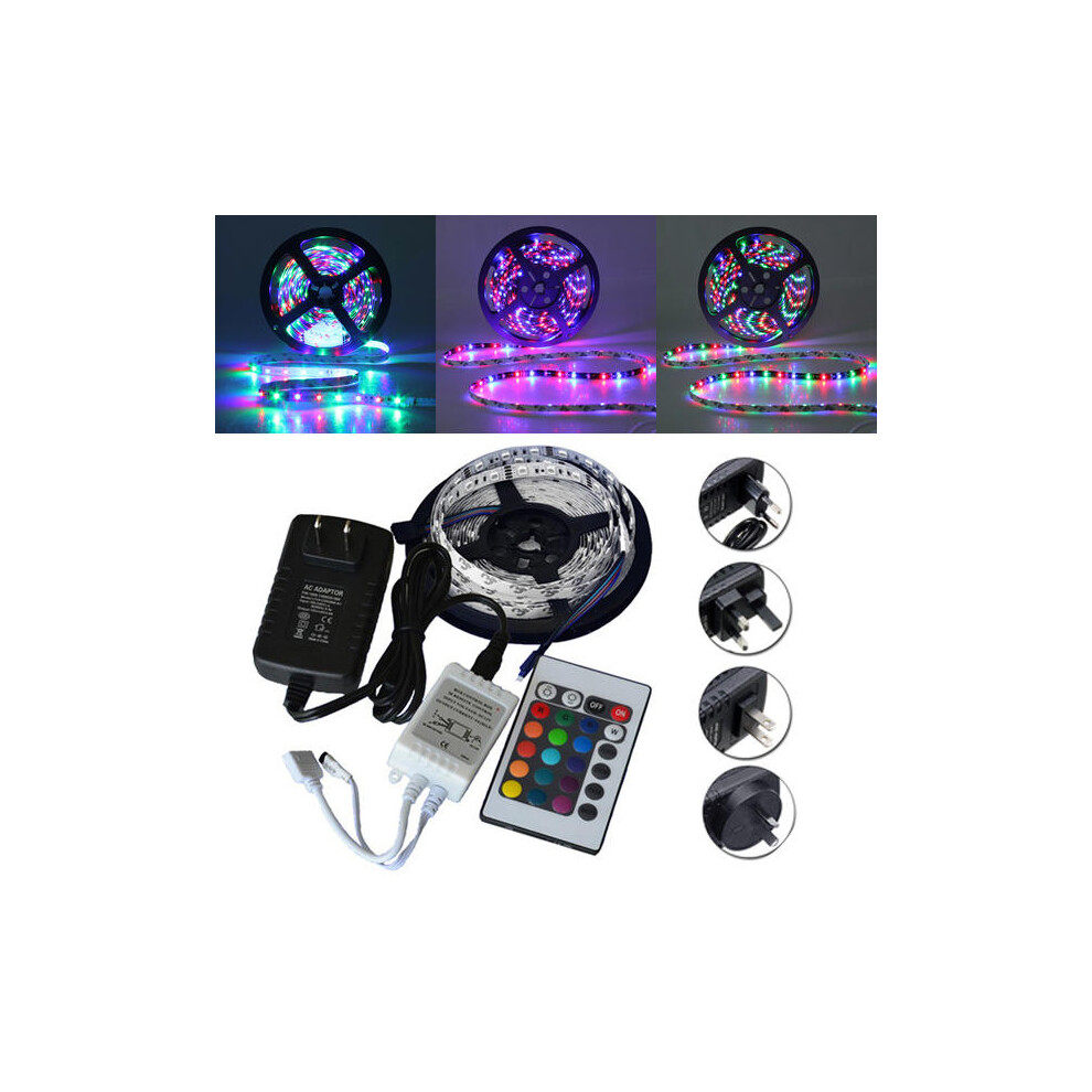 (AU Plug) 5M SMD 3528 300 Waterproof LED RGB Strip Flexible Light 24 key IR remote + Power Adapter DC12V-image-OPC-PGNN59B-NEW