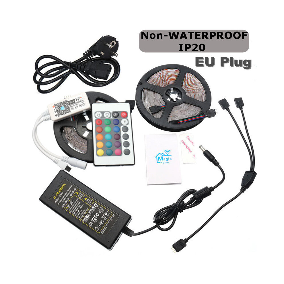 (EU Plug) DC12V 2*5M Non-waterproof SMD2835 Smart WIFI Alexa Google Home Control Flexible RGB LED Strip Light-image-OPC-PGNN59K-NEW