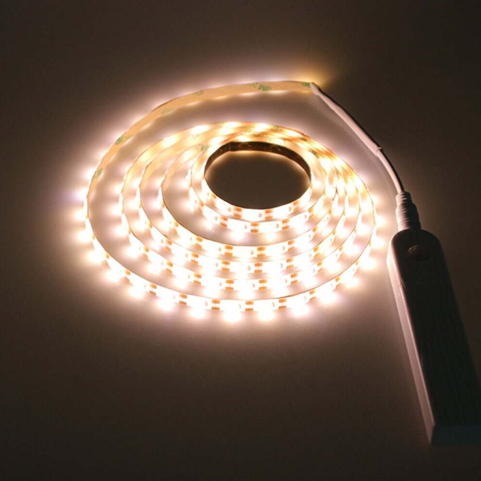 (Warm White, 1M) Battery Powered 1M 2M PIR Motion Sensor Activated Dimmable LED Strip Light for Cabinet Wardrobe