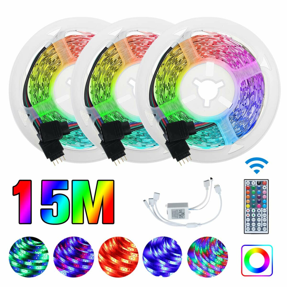 (15M) DC12V 3X5M/10M LED Strip Light Non-waterproof 3528 RGB Tape Lamp for Room TV Party Bar + Remote Control