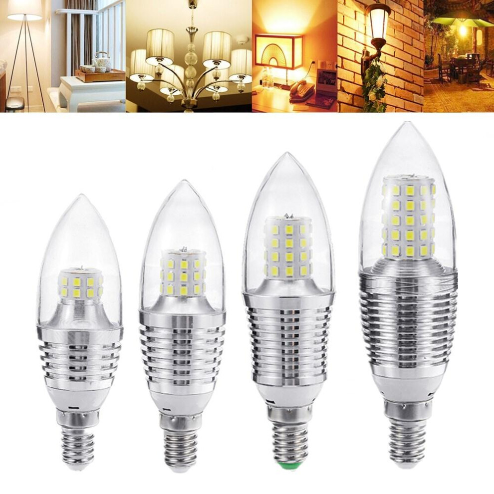 (Warm White, 12W) E14 5W 7W 9W 12W SMD 2835 Sliver LED Candle Light Bulb Chandelier Lighting AC85-265V
