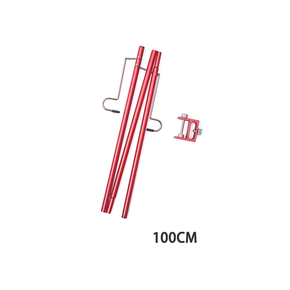 (Red, Double hook) Outdoor Camping Hiking Aluminum Alloy Foldable Lamp Post Pole Portable Fishing Hanging Light Fixing Stand Holder Lantern Stand