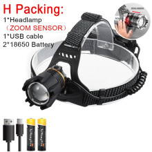 (H Packing) High Powerful ZOOM Sensor Headlamp XHP50 Super Bright Outdoor Headlight torch Flashlight USB Rechargeable Light Fishing Light