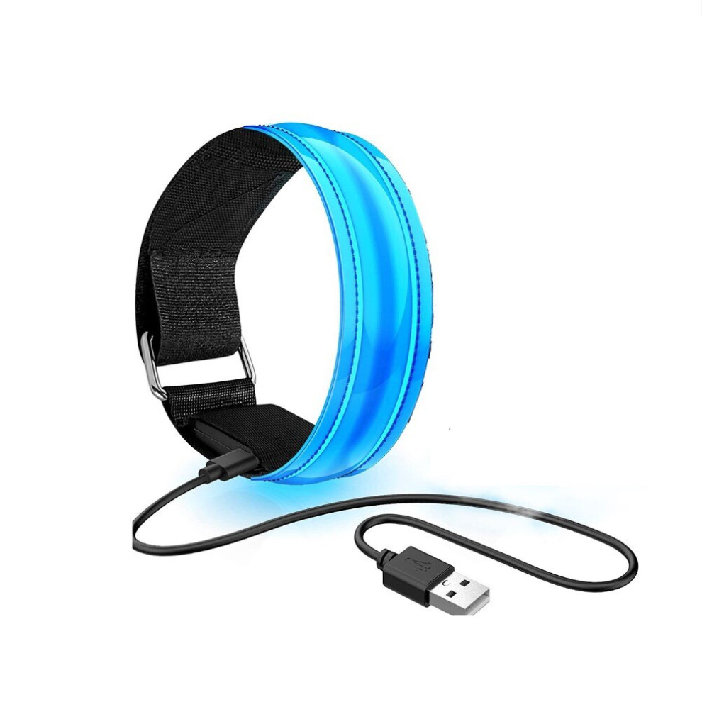 (Blue, 1pc) USB Charging LED Luminous Night Running Armband Bracelet Night Reflective Safety Belt Outdoor Sports Luminous Arm Band