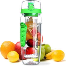 (Green) 1L Sport Fruit Infuser Water Bottle with Dual Anti-Slip Grips Flip Top Lid Water Bottle for Office and Home Drinking Cup