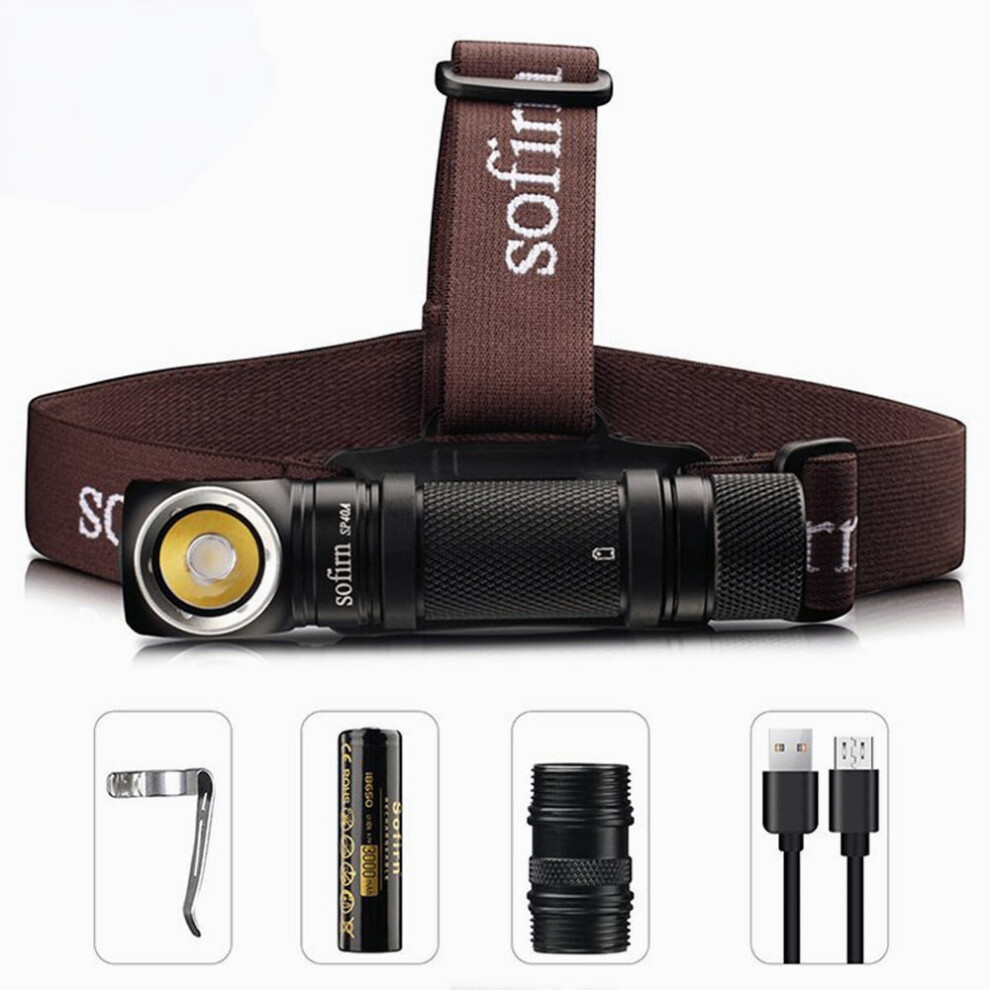 (5000K, without battery) TIR Optics USB Rechargeable LED Headlamp LH351D 1200lm 18650 Headlight 18350 Angle Flashlight with Magnet Tail