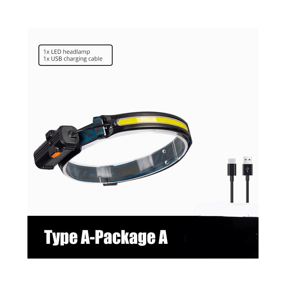 (Type A-Package A) IR Sensor LED Headlamp Powerful XPG+COB Headlight 2000mAh 18650 USB Head Lamp Portable Floodlight Flashlight Waterproof Lantern