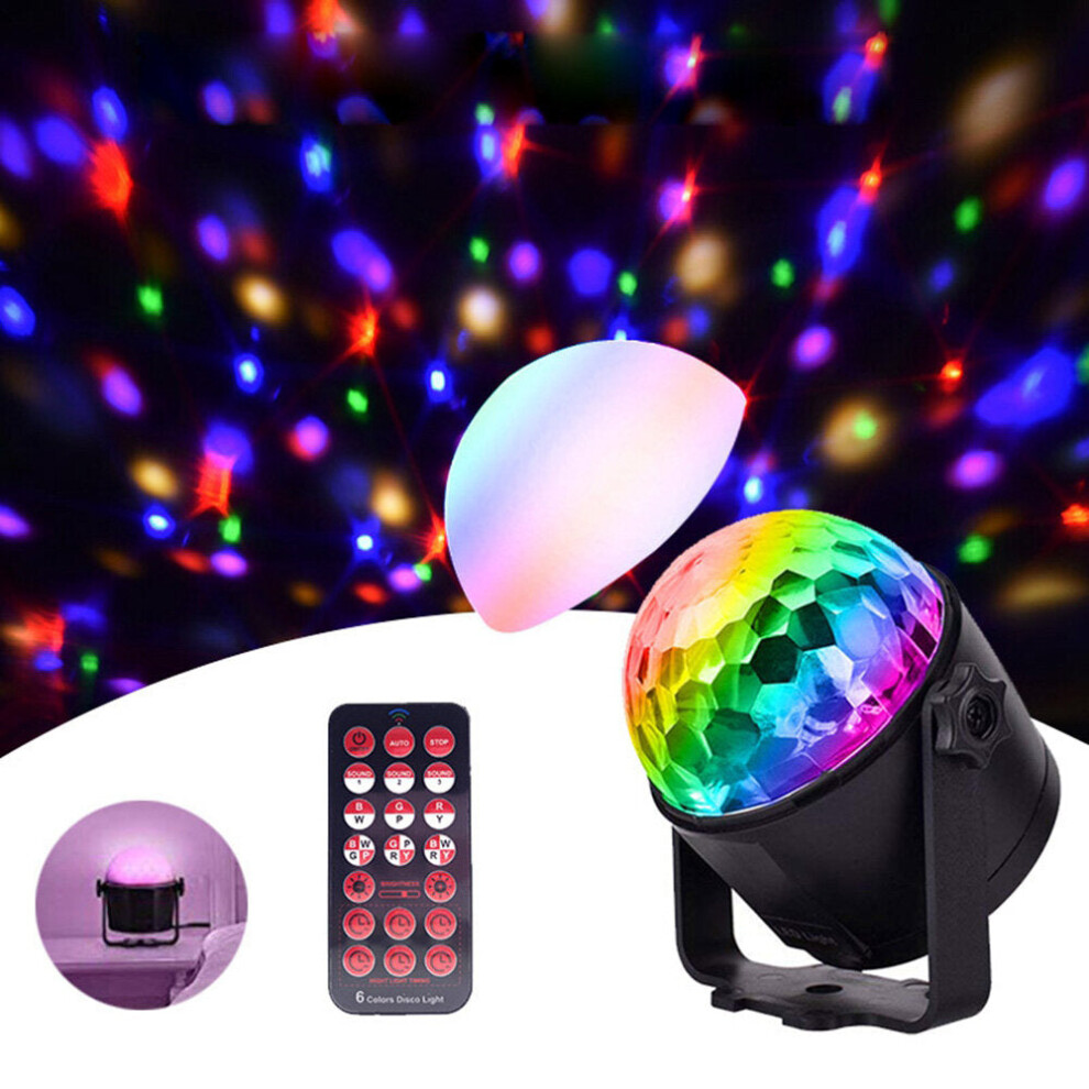 (UK Plug) Upgrade Mini 6 Colors Crystal Ball LED Stage Light Voice Remote Control Lamp for Bar KTV Party Disco