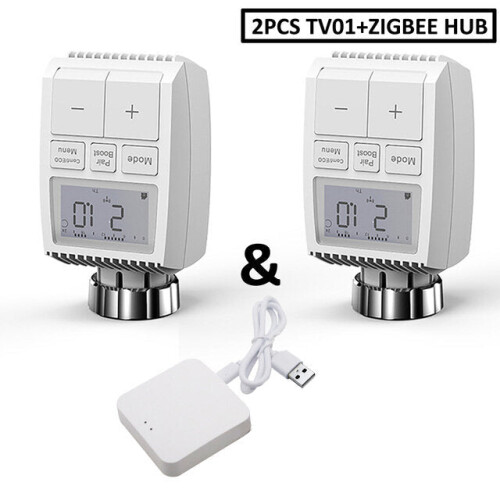 (Wireless Gateway+2pcs Valve Controller) Smart WIFI Thermostatic Radiator Valve Actuator TRV Programmable Temperature Controller Alexa Tuya Google Assistant