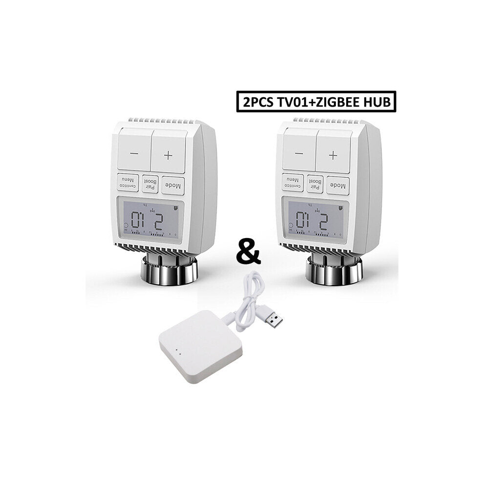 (Wireless Gateway+2pcs Valve Controller) Smart WIFI Thermostatic Radiator Valve Actuator TRV Programmable Temperature Controller Alexa Tuya Google Assistant