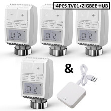(Wireless Gateway+4pcs Valve Controller) Smart WIFI Thermostatic Radiator Valve Actuator TRV Programmable Temperature Controller Alexa Tuya Google Assistant
