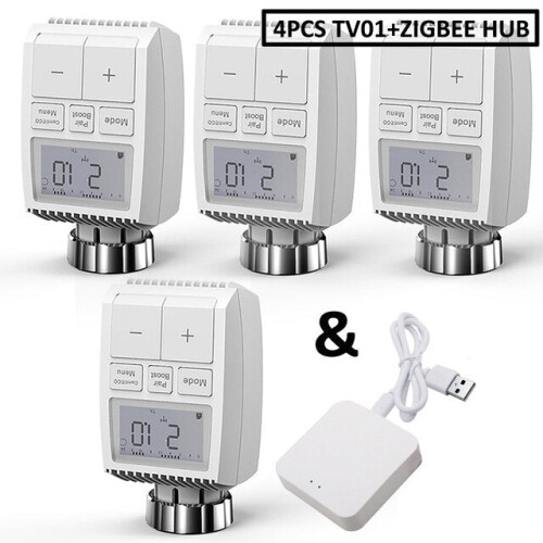 (Wireless Gateway+4pcs Valve Controller) Smart WIFI Thermostatic Radiator Valve Actuator TRV Programmable Temperature Controller Alexa Tuya Google Assistant