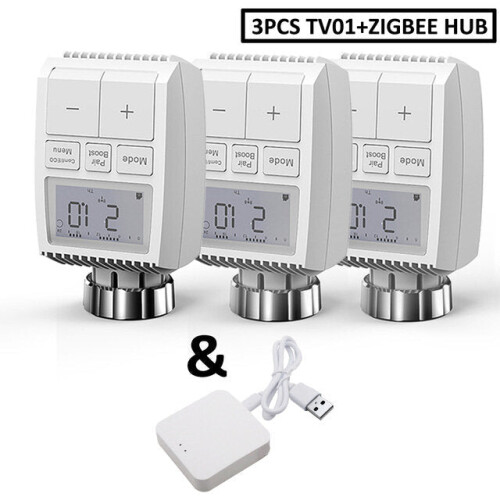 (Wireless Gateway+3pcs Valve Controller) Smart WIFI Thermostatic Radiator Valve Actuator TRV Programmable Temperature Controller Alexa Tuya Google Assistant