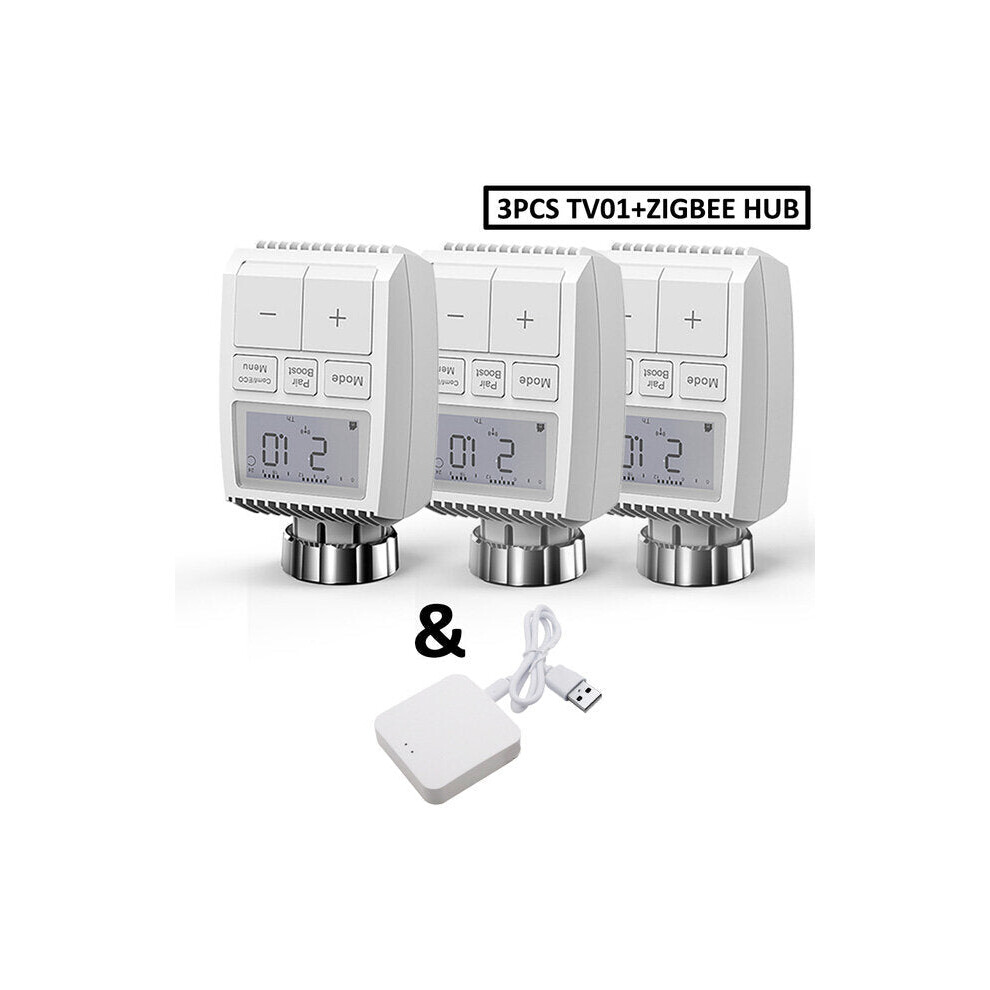 (Wireless Gateway+3pcs Valve Controller) Smart WIFI Thermostatic Radiator Valve Actuator TRV Programmable Temperature Controller Alexa Tuya Google Assistant