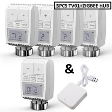 (Wireless Gateway+5pcs Valve Controller) Smart WIFI Thermostatic Radiator Valve Actuator TRV Programmable Temperature Controller Alexa Tuya Google Assistant