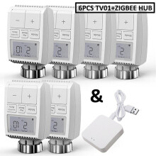 (Wireless Gateway+6pcs Valve Controller) Smart WIFI Thermostatic Radiator Valve Actuator TRV Programmable Temperature Controller Alexa Tuya Google Assistant