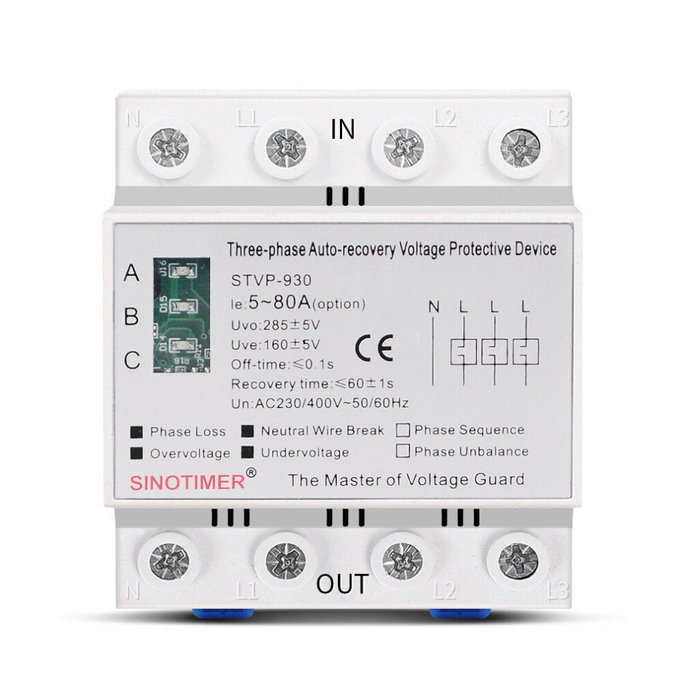 (80A) 63A 80A 380V Auto-Recovery Protective Device Mounted Din Rail Self Reconnect Surge 3 Phase Protector 6112212106785
