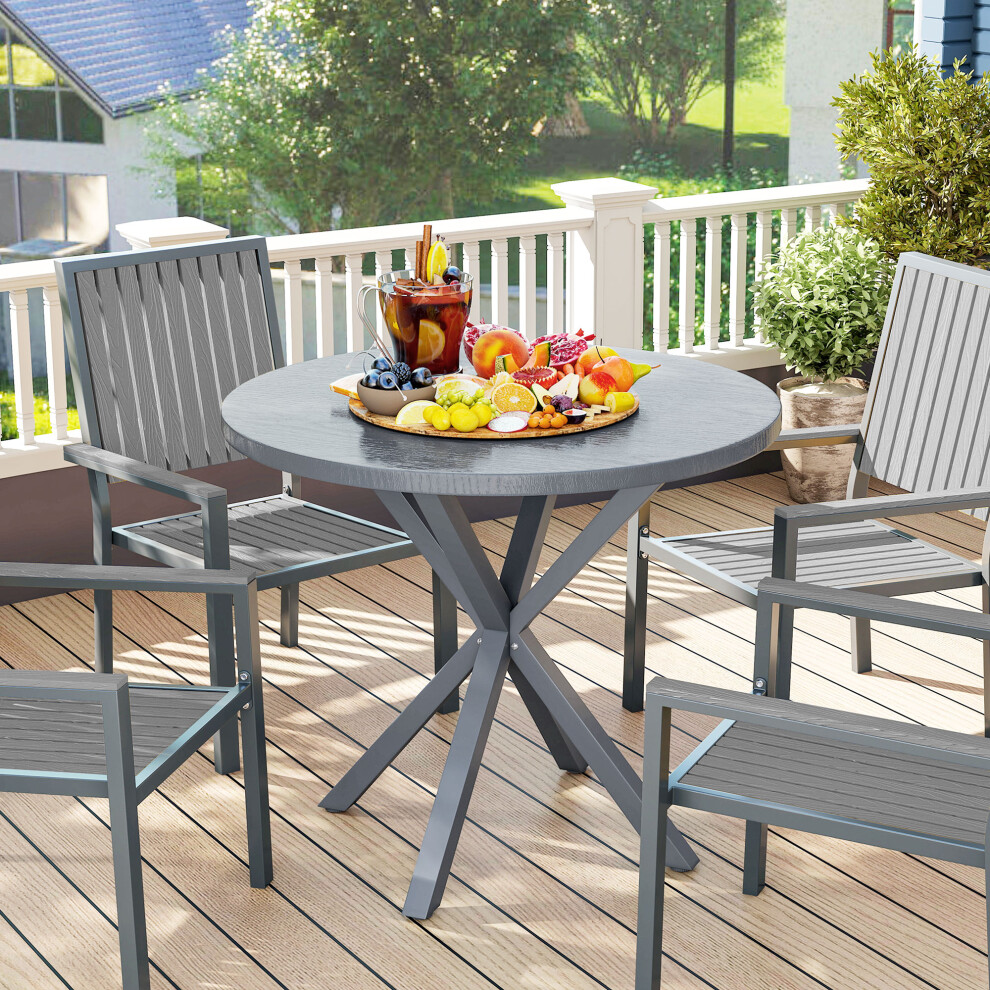 Outsunny Garden Table With Steel Frame, Wood Effect Top, For Balcony, Deck