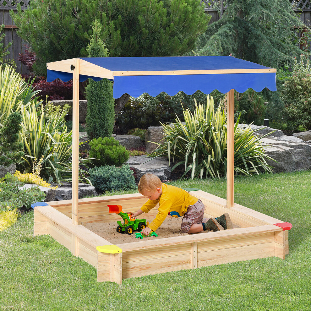 Outsunny Kids Wooden Cabana Sandbox Children Outdoor Playset W/ Bench Canopy