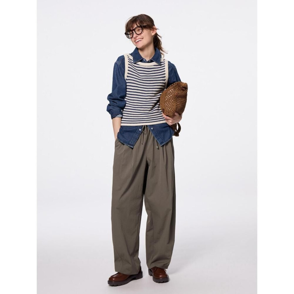 (57 OLIVE/M) Gu By Uniqlo Barrel Leg Pull On Pants Q
