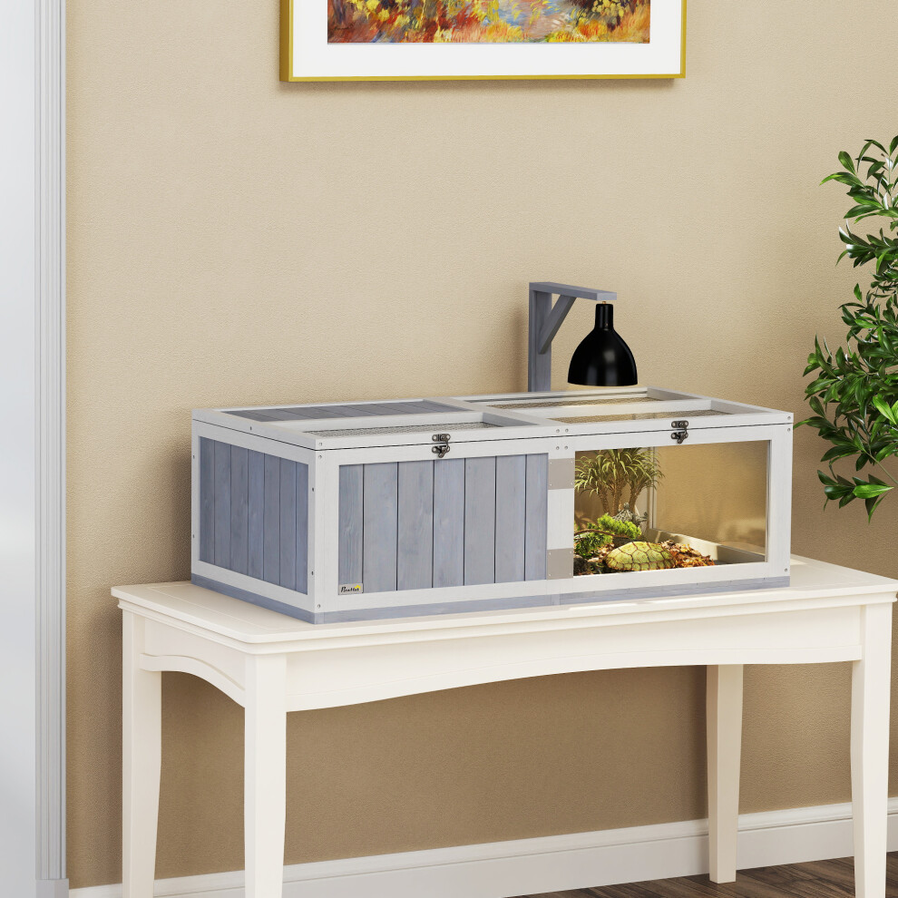 Pawhut Wooden Tortoise House With Lamp Holder, Clear Windows