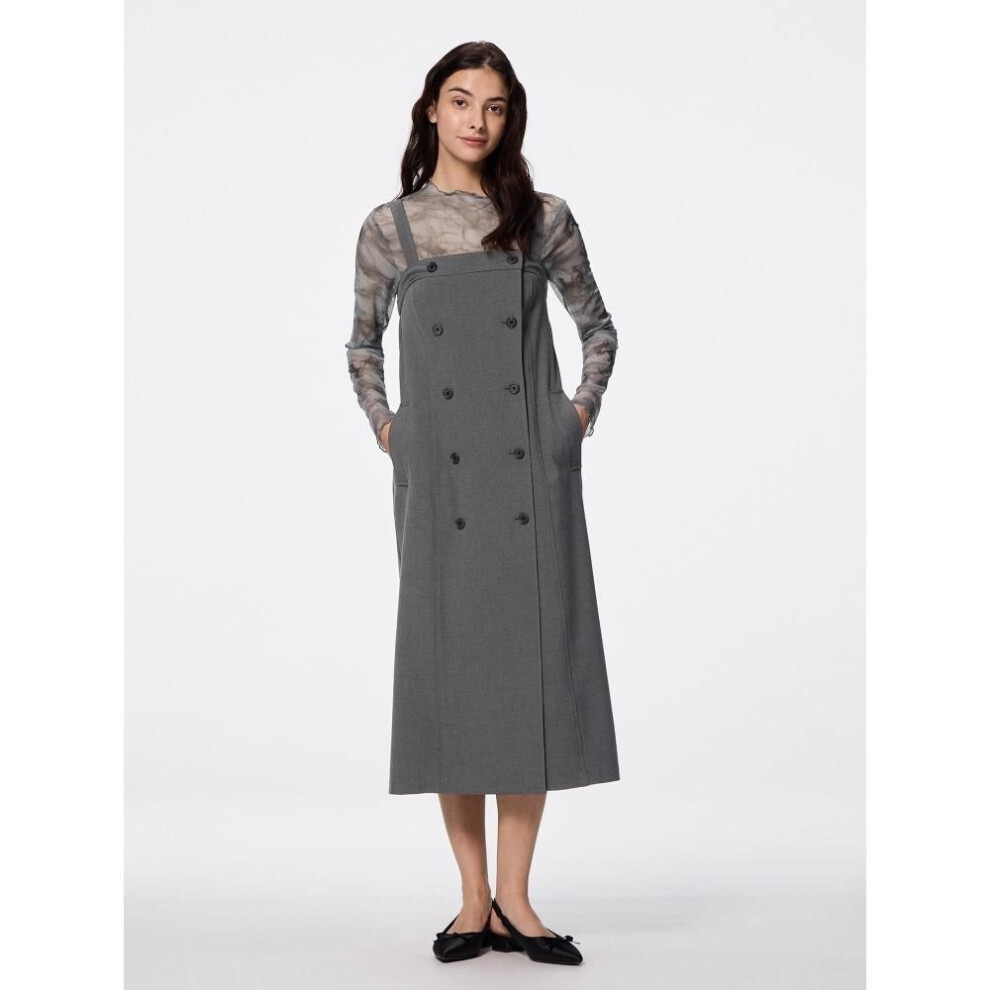 (09 BLACK/3XL) Gu By Uniqlo Double Button Jumper Dress Ntq+e