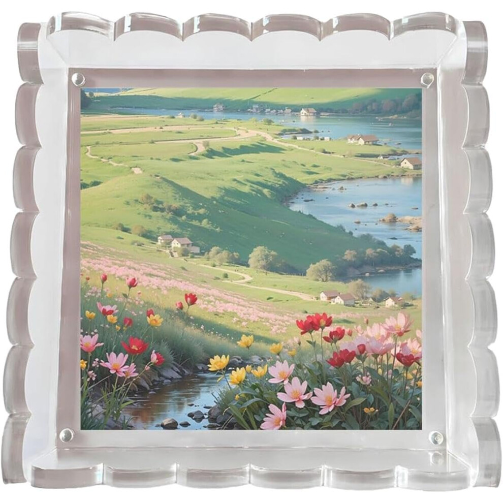 Scalloped Acrylic Tray | Scalloped Acrylic Organizer Tray Clear Photo Frame | Magnetic Mat Design Necklaces Rings Keys Storage Tray for Study Room,