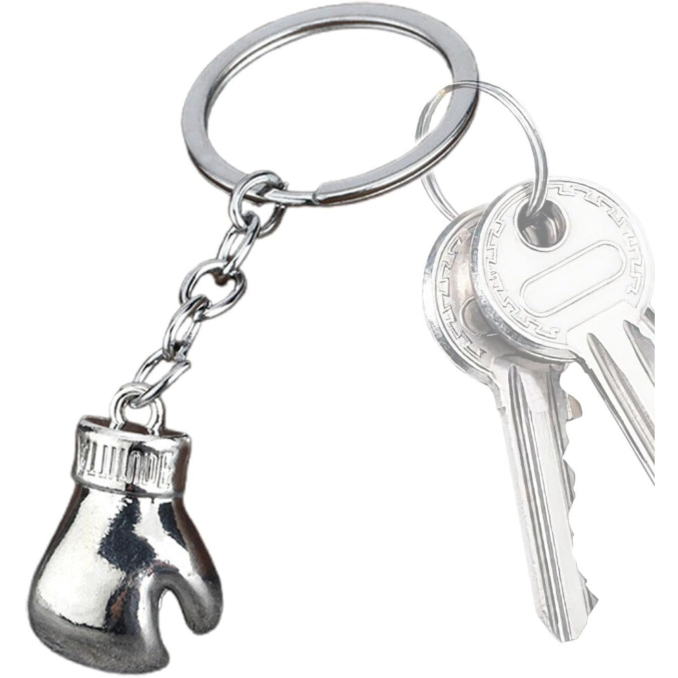 (Silver) Gloves Keychain - Small Keychain Boxing Glove Pendant - Sport Fighting Key Ring, Funny Bag Pendant, Creative Fitness Jewelry for Boxing Leader Teacher