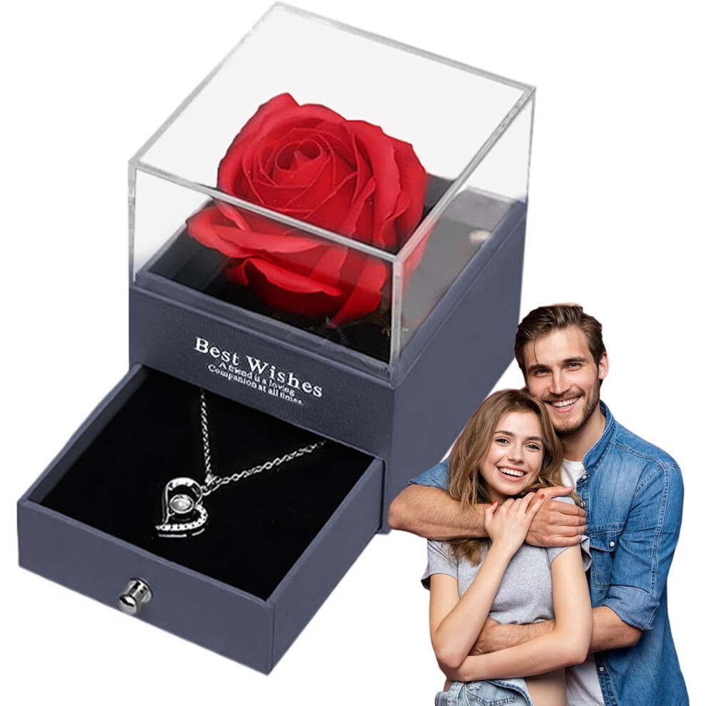 (Black) Rose Necklace Box | Small Jewelry Storage Organizer,Valentine's Day Heart-Shaped Necklace Rose Box for Birthday, Proposal