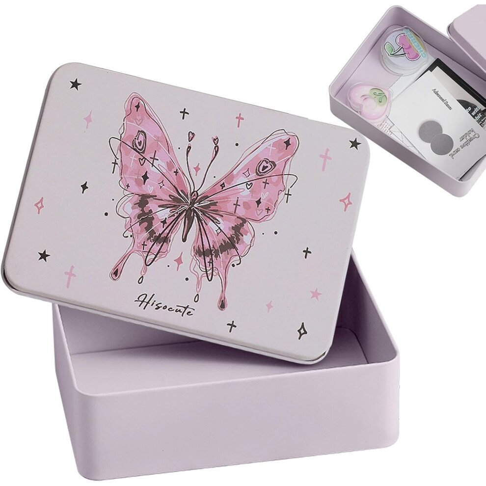 (Creamy) Small Decorative Box,Metal Cartoon Jewelry Bin | Portable Jewelry Organizer, Earring Storage Containers for Girls Women