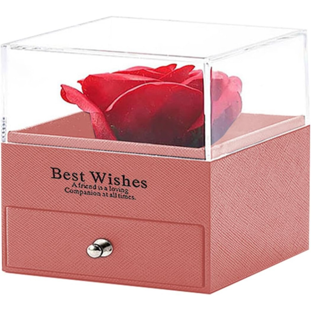 (Pink) Rose Necklace Box | Small Jewelry Storage Organizer,Valentine's Day Heart-Shaped Necklace Rose Box for Birthday, Proposal